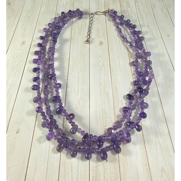Jay King DTR Necklace 925 Amethyst Three Strand Beaded Signed - Picture 2 of 7